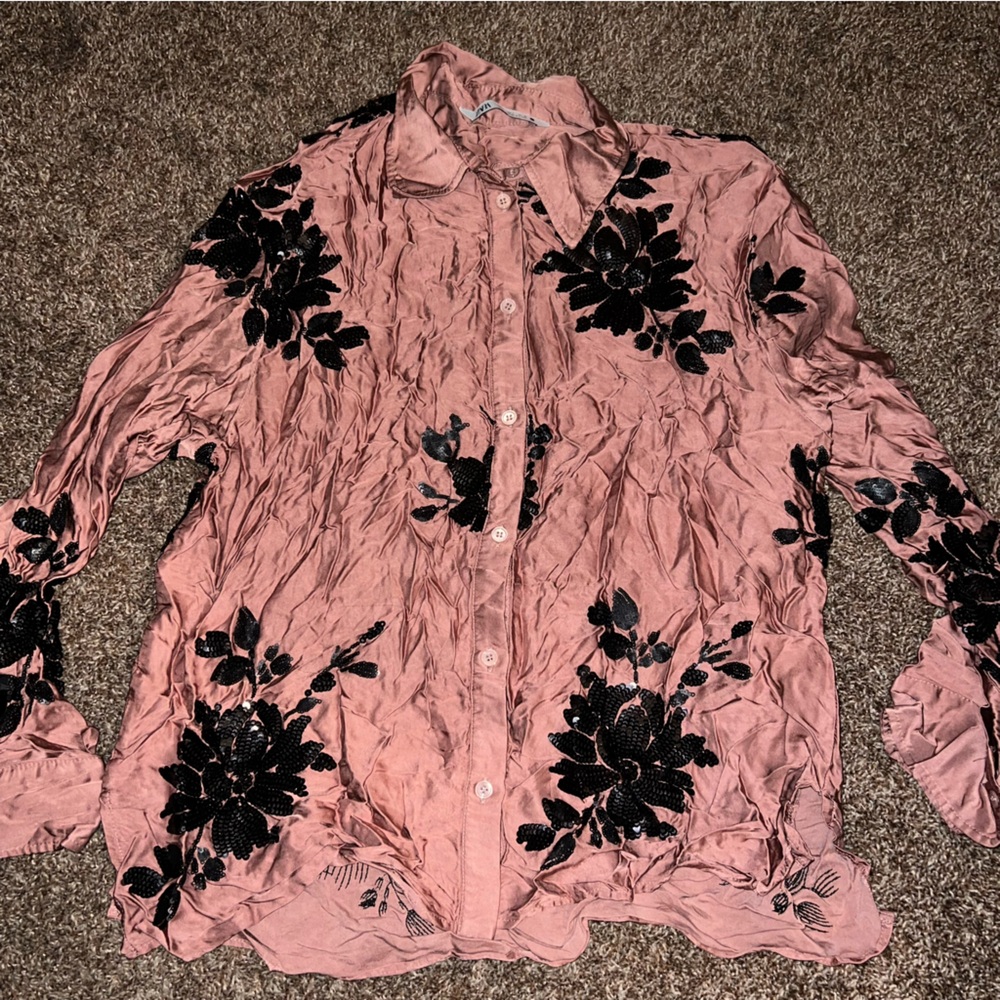 Zara Embroidered Sequin Blouse - Picture 2 of 6